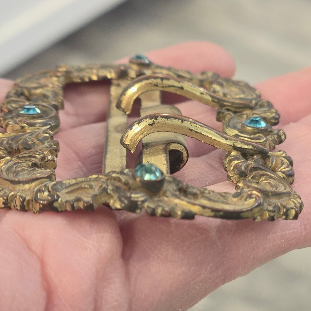 Antique Fishel Nessler Sash Buckle Art Nouveau Brass Jeweled Victorian Edwardian - Picture 9 of 12